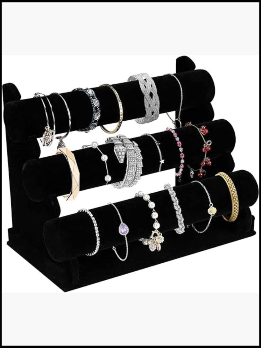 Velvet Bracelet Holder 3 Tier Jewelry Display Stand T-Bar Necklace Storage